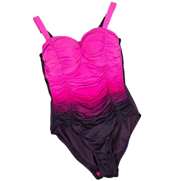 Aqua Green Other - Aqua Green Shape Swimsuit One Piece Pink Purple Ombre Ruched Tummy Control 6